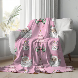 Groovy Retro Pink Santa Claus Wink Sherpa Blanket Sherpadecke