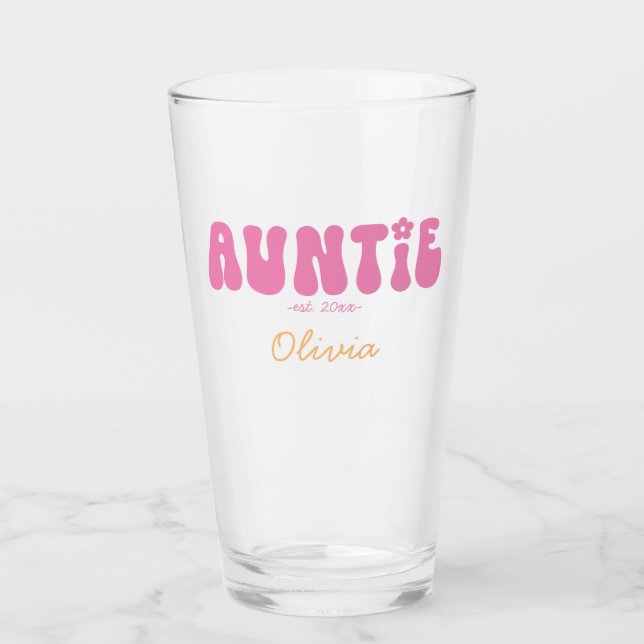 Groovy Retro Pink Tante Etablierte Monogramm Glas (Vorderseite)