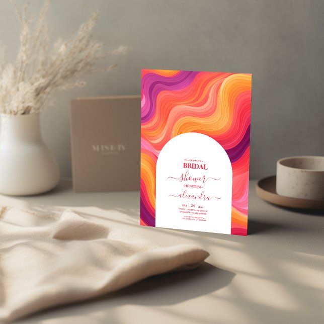 Groovy Retro Pink und Orange Arch Bridal Einladung (Von Creator hochgeladen)