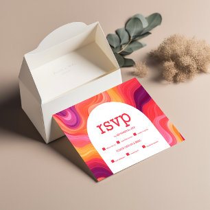 Groovy Retro Pink und Orange Arch Wedding RSVP Karte