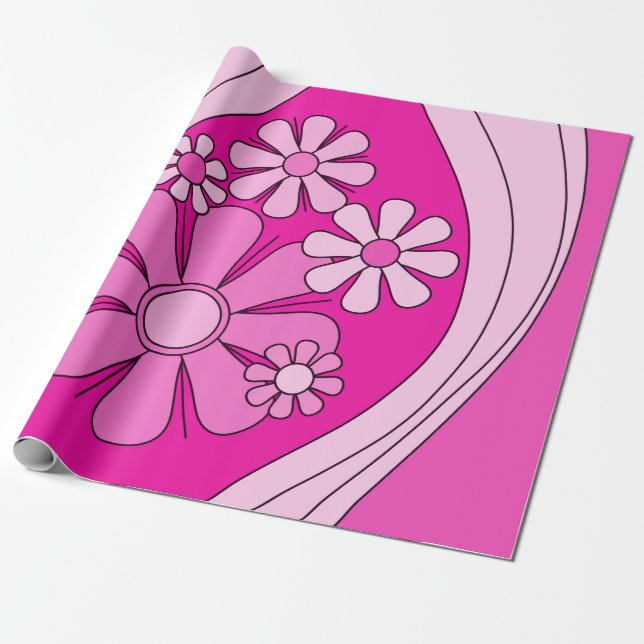 Groovy Retro Preppy Hot Pink Vintag Geschenkpapier (Ungerollt)