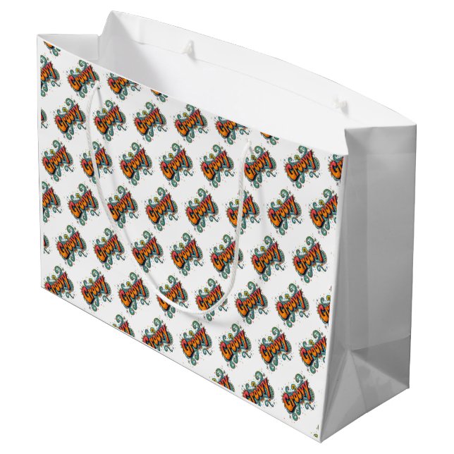 Groovy Retro Psychedelic 70er Funky Hippie Art Große Geschenktüte (Rückseite Schrägansicht)