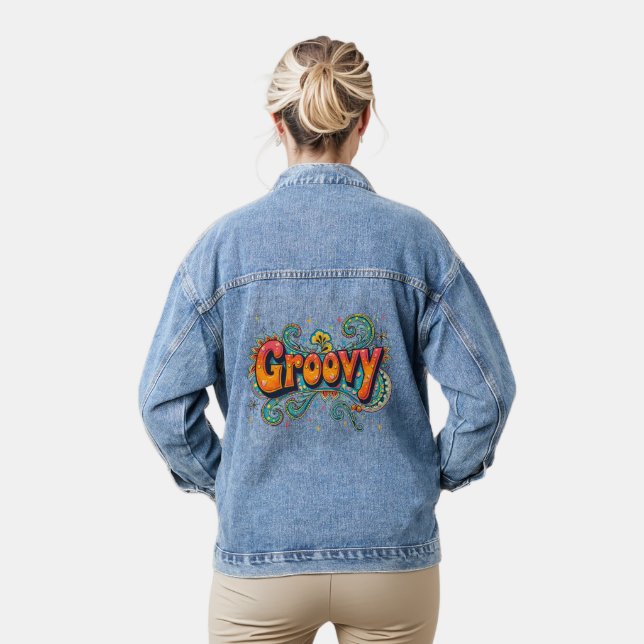 Groovy Retro Psychedelic 70er Funky Hippie Art Jeansjacke (Modell)