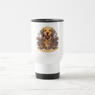 Groovy Retro Psychedelic Golden Retriever Frieden  Reisebecher