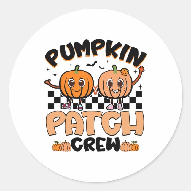 Groovy Retro Pumpkin Patch Crew Squad Erntedank Runder Aufkleber (Vorderseite)