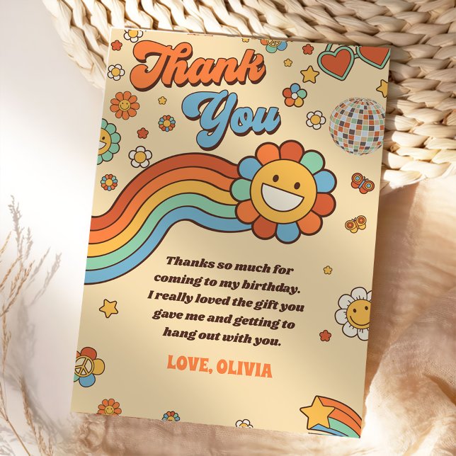 Groovy Retro Rainbow Birthday Dankeskarte (Von Creator hochgeladen)