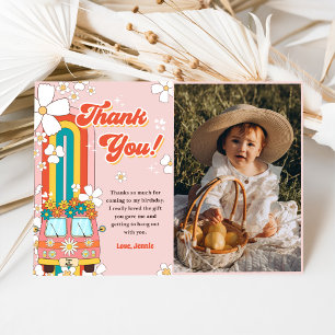 Groovy Retro Rainbow Birthday Foto Dankeskarte