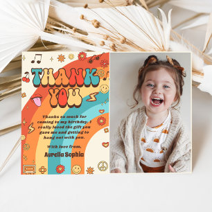 Groovy Retro Rainbow Birthday Foto Dankeskarte