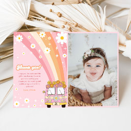 Groovy Retro Rainbow Birthday Foto Dankeskarte