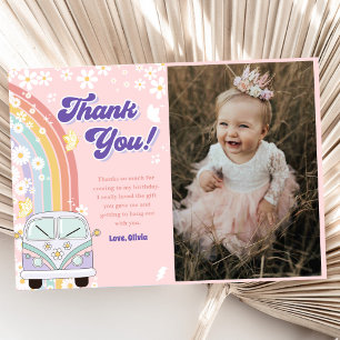 Groovy Retro Rainbow Birthday Foto Dankeskarte