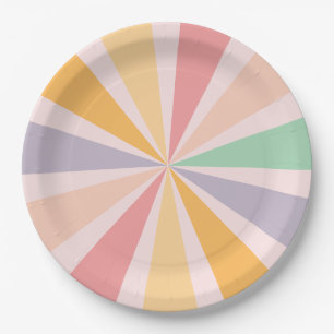 Groovy Retro Rainbow Birthday Pappteller
