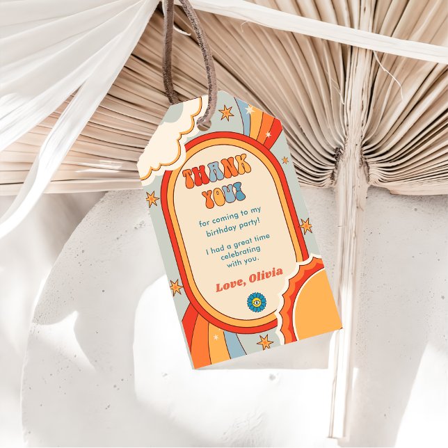 Groovy Retro Rainbow Birthday Party Geschenkanhänger (Von Creator hochgeladen)