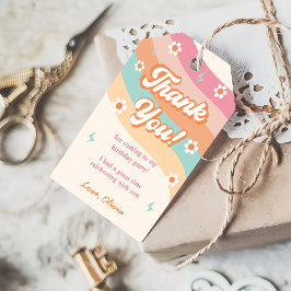 Groovy Retro Rainbow Birthday Party Geschenkanhänger