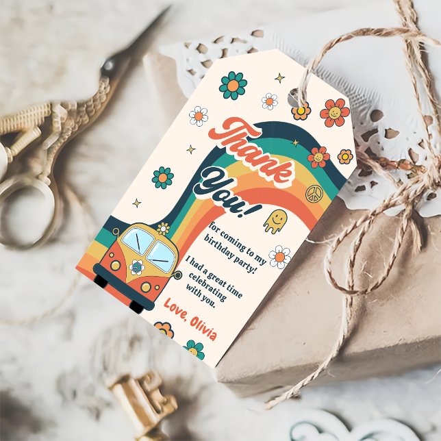 Groovy Retro Rainbow Birthday Party Geschenkanhänger (Von Creator hochgeladen)