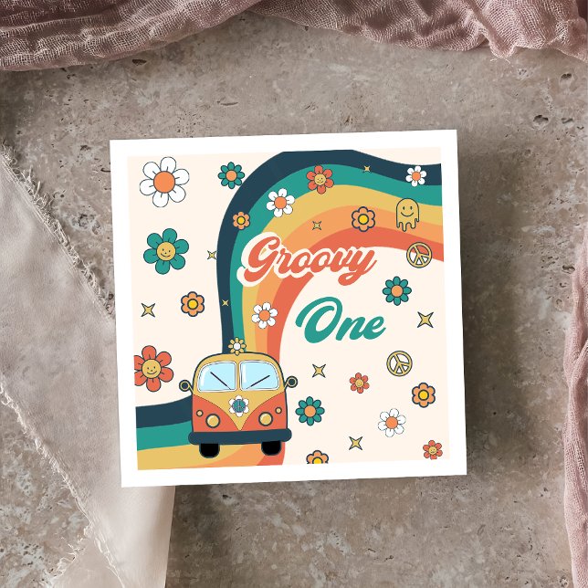 Groovy Retro Rainbow Birthday Party Napkins Serviette (Von Creator hochgeladen)