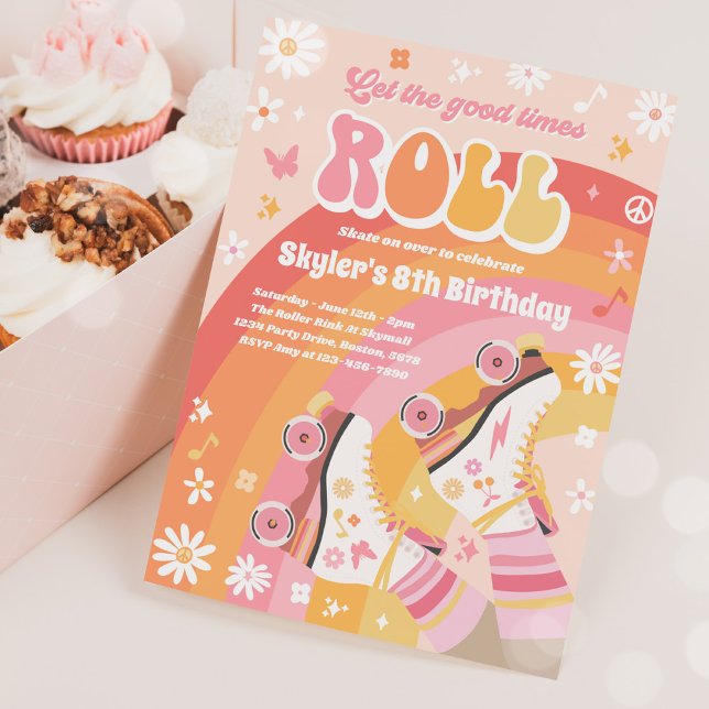 Groovy Retro Rainbow Roller Skaten Birthday Party Einladung (Von Creator hochgeladen)