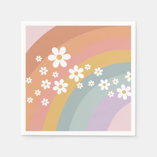 Groovy Retro Rainbow und Daisy Serviette (Vorderseite)