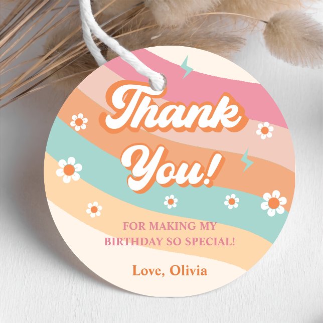 Groovy Retro Rainbow Vielen Dank für Ihre Geburtst Geschenkanhänger (Von Creator hochgeladen)