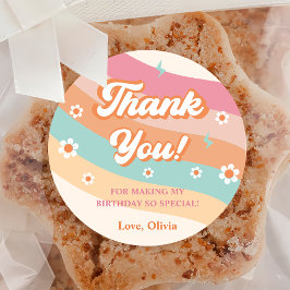 Groovy Retro Rainbow Vielen Dank für Ihre Geburtst Runder Aufkleber