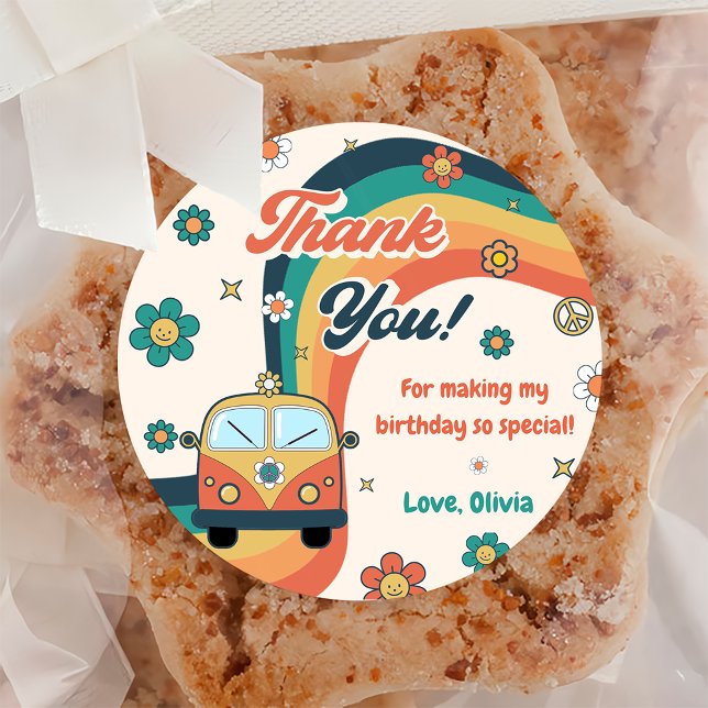 Groovy Retro Rainbow Vielen Dank für Ihre Geburtst Runder Aufkleber (Von Creator hochgeladen)