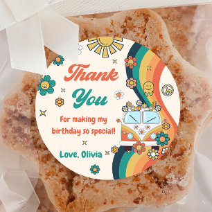 Groovy Retro Rainbow Vielen Dank für Ihre Geburtst Runder Aufkleber