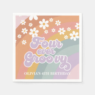 Groovy Retro Rainbow Vier je Groovy 4. Geburtstag Serviette
