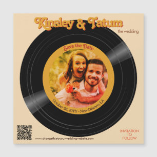 Groovy Retro Record Foto Magnet Save the Date QR