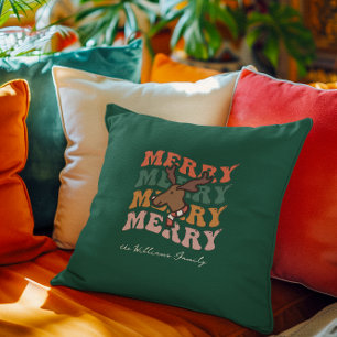 Groovy Retro Reindeer   Monogram Frohe Weihnachten Kissen