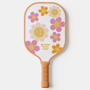 Groovy Retro Rosa Orange Blume Personalisiert Pickleball Schläger