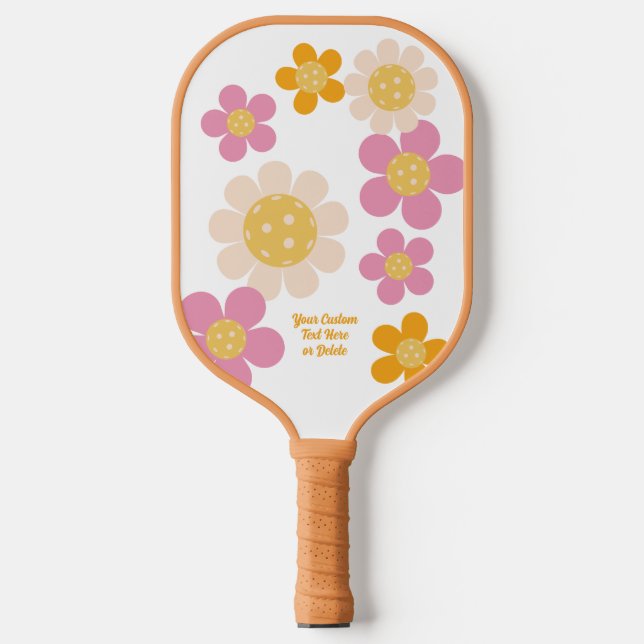 Groovy Retro Rosa Orange Blume Personalisiert Pickleball Schläger (Vorderseite)