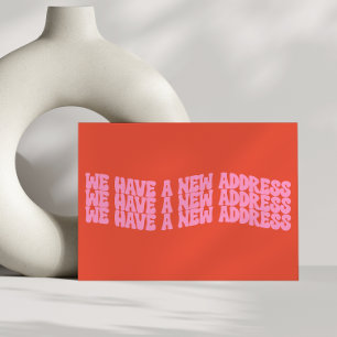 Groovy Retro Rosa Orange wir bewegen neue Zuhause Ankündigungspostkarte