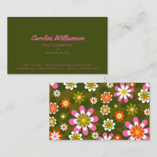 Groovy Retro Rosa und Grün Botanisch Trendig Visitenkarte