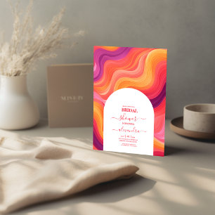 Groovy Retro Rosa und Orange Bogen Braut- Einladung