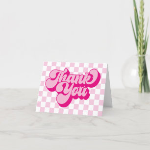 Groovy Retro Rosa und Weiß kariert 1. Geburtstag Dankeskarte