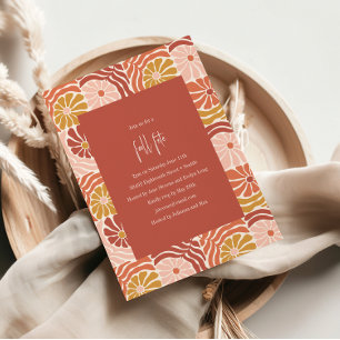 Groovy Retro rosafarbener Rost Floral Boho Fall Fe Einladung