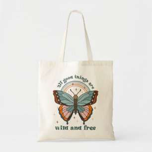Groovy Retro Schmetterling Regenbogen Tragetasche