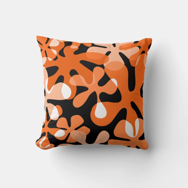 Groovy Retro Shapes Orange Schwarz-weiß Kissen (Vorderseite)