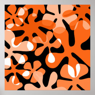 Groovy Retro Shapes Orange Schwarz-weiß Poster