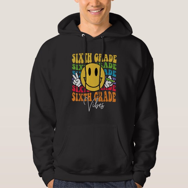 Groovy Retro Sixth Grade Vibes Face Teachers Back  Hoodie (Vorderseite)