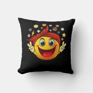 Groovy Retro Smile Emoticon Say Hi Happy Face Peac Kissen