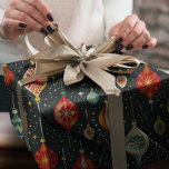 Groovy Retro Snowy Night Christmas Ornaments Geschenkpapier<br><div class="desc">Mit diesem famosen Retro-Weihnachtsgeschenk,  das perfekt für diese Urlaubssaison ist,  verwöhnen Sie das Glück! Besuchen Sie auch den Wrap Happy Store für einzigartige und schöne Geschenkideen.</div>