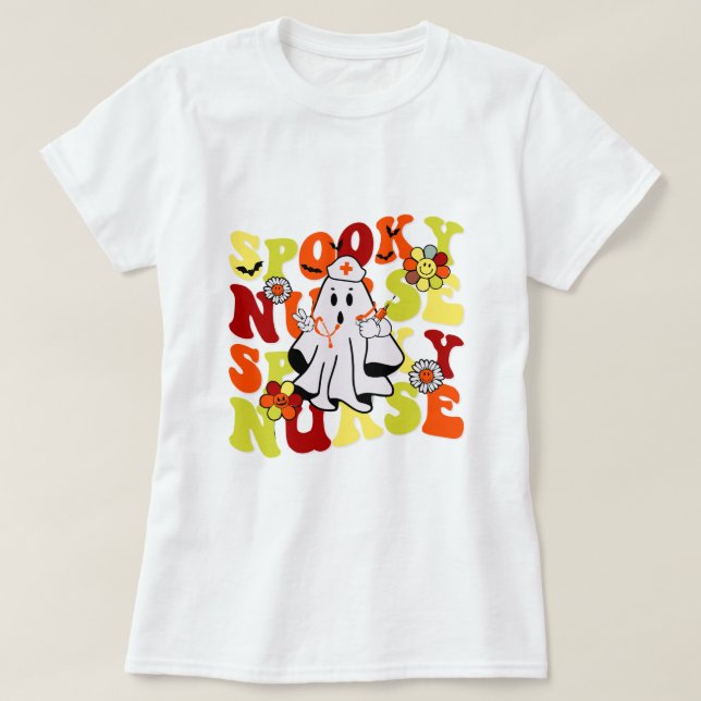 Groovy Retro Spooky Nurse Ghost Halloween T-Shirt (Design vorne)