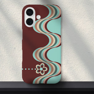 Groovy Retro Style Wavy Lines Blume iPhone 16 Hülle