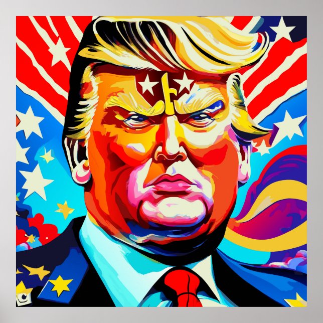 Groovy Retro Superhero Donald Trump Portrait Poster (Vorne)