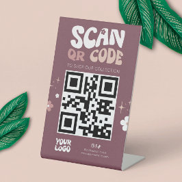 Groovy Retro Trendy Social Media Website QR Code Sockelschild