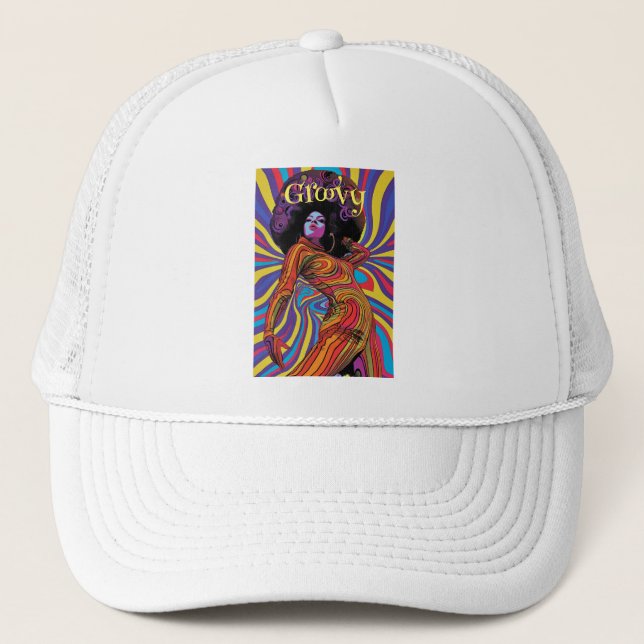 Groovy Retro Trucker Hat Truckerkappe (Vorderseite)