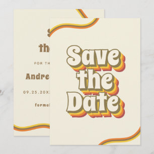 Groovy Retro-Typografie & Regenbogenstreifen 60er Save The Date