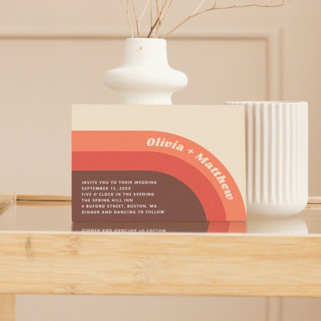 Groovy Retro Vintager Regenbogen 70er Hochzeit + Q Einladung (Von Creator hochgeladen)