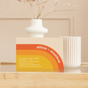 Groovy Retro Vintager Regenbogen 70er Hochzeit + Q Einladung