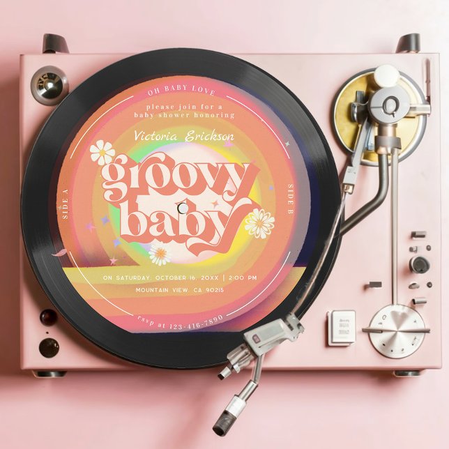 Groovy Retro Vinyl Record Baby Shower Einladung (Von Creator hochgeladen)